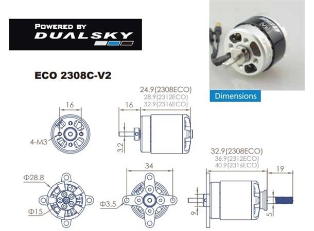 Dualsky ECO 2308C V2 1500KV 47gram 29X25mm    1500kV